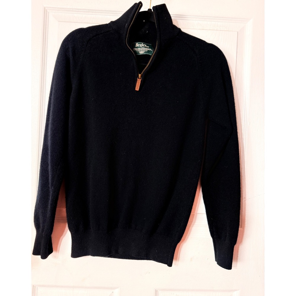 Bexley Mens Navy Blue 100% Geelong Lambswool Quarter Zip Sweater Size S